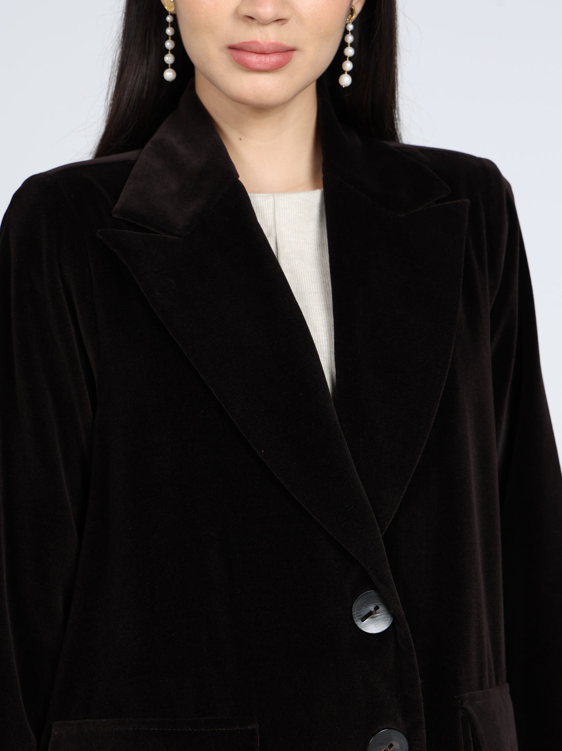 Velvet Jacket Abaya - Brown