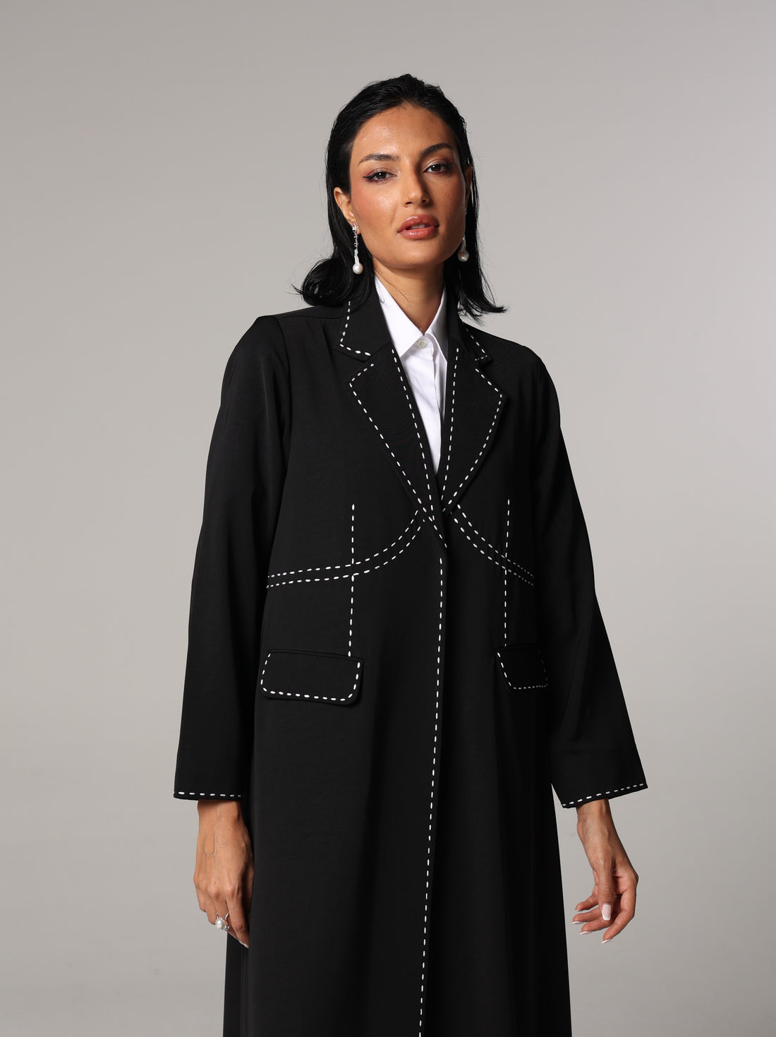 Black And White Jacket Abaya