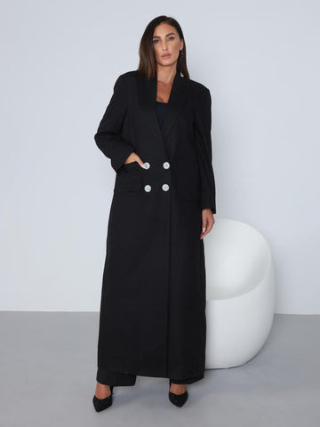 Linen Jacket Abaya - Black