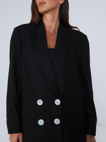 Linen Jacket Abaya - Black