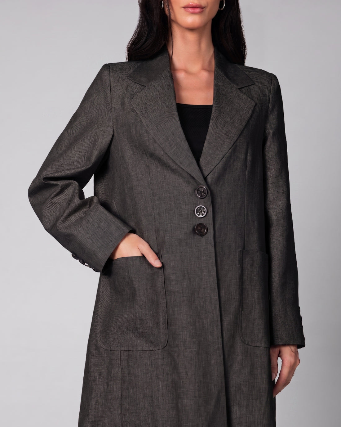 Black Pure Linen Jacket  Abaya
