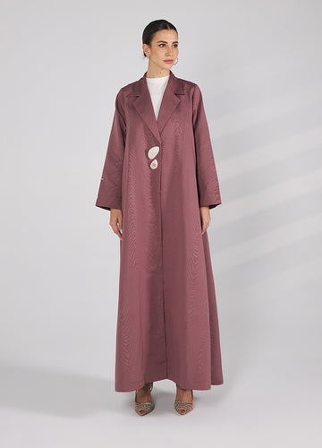 Jacquard Abaya With 2 Button — Dark Pink