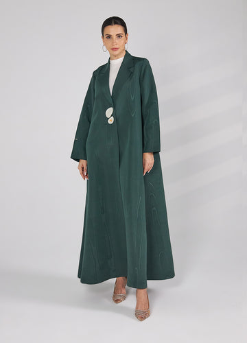 Jacquard Abaya With 2 Button — Dark Green