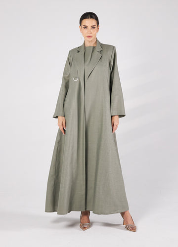 Yara Abaya Linen Set — Green