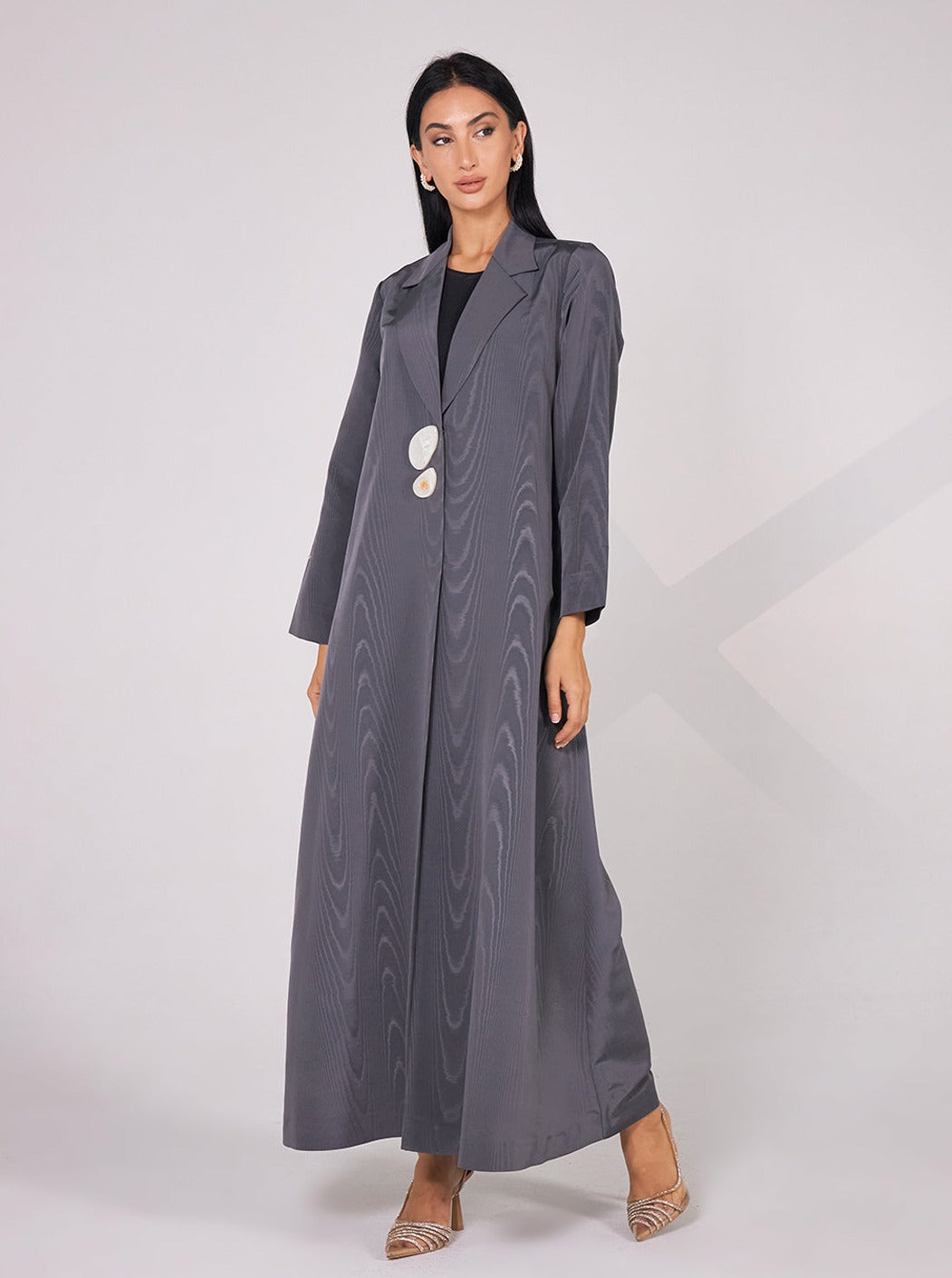 Jacquard Abaya With 2 Button — Dark Gray
