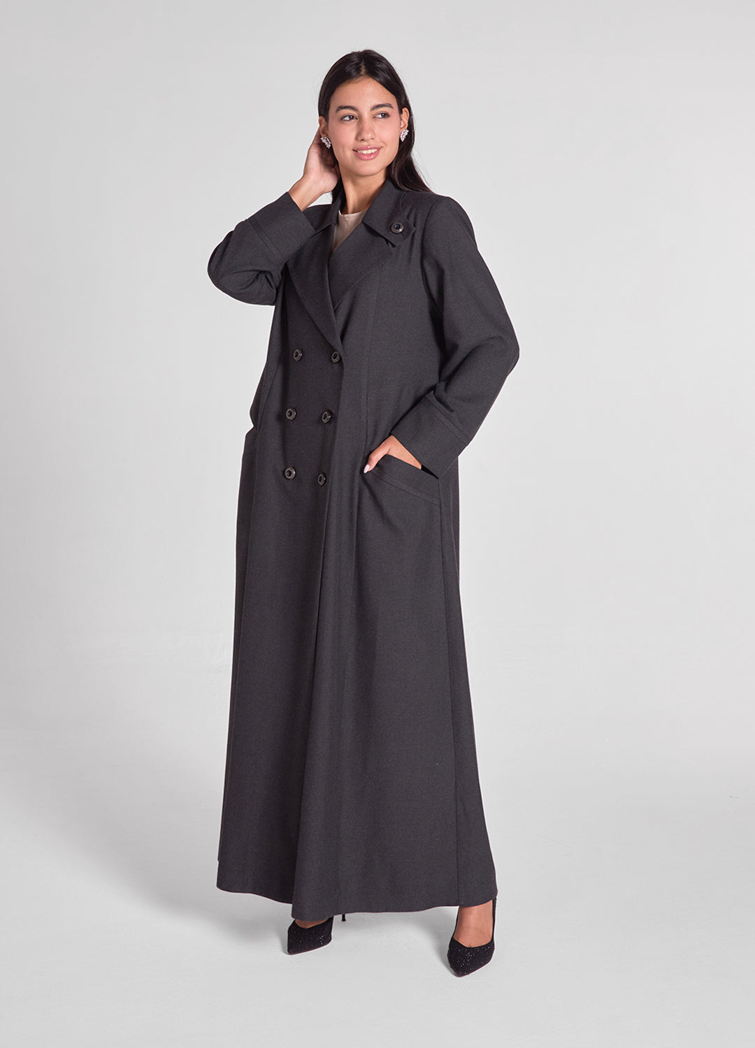 Al Nada Coat Abaya — Dark Gray