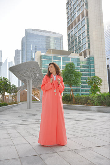 Coral Jacquard Abaya with 2 Button