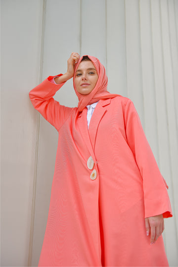 Coral Jacquard Abaya with 2 Button