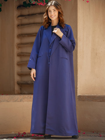Dark Blue Double Collar Suit Abaya