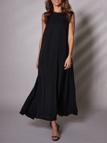 Sleeveless Dress in Delicate Black Satin
